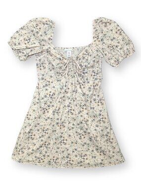 H&M Linen Blend Floral Ruched Front Smocked Back Mini Dress - Size M